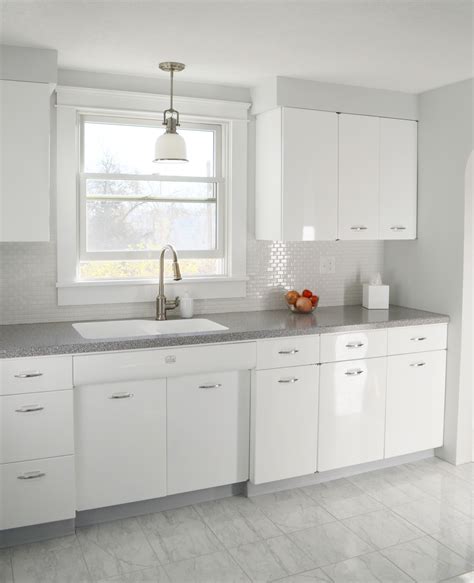 white metal cabinets kitchen